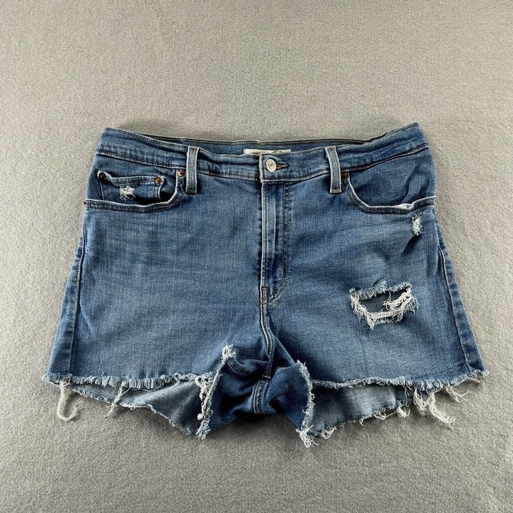 Levi's Shorts Womens 33 Blue Cut Off Frayed High Rise Distressed Destroyed Jean